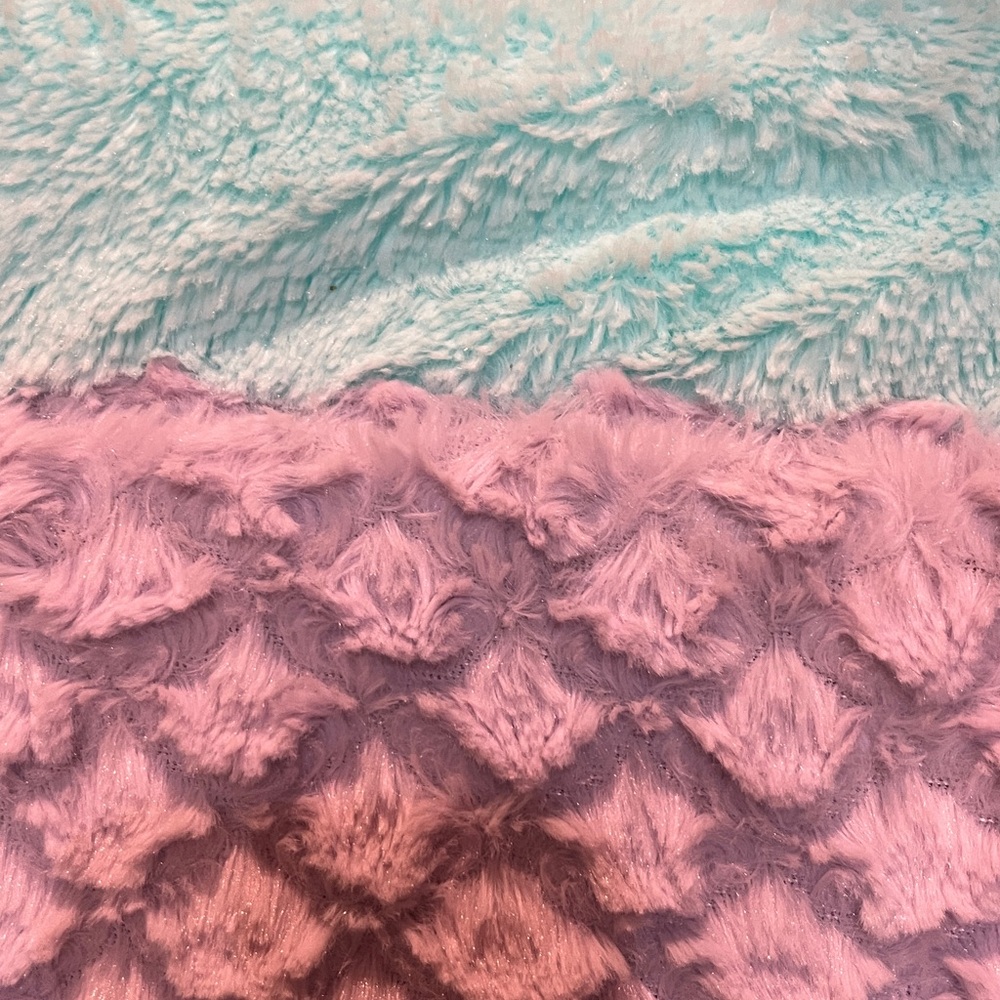Authentic Kids 21” wide X 46” long Mermaid Tail Blanket in Purple and Mint - Picture 2 of 3